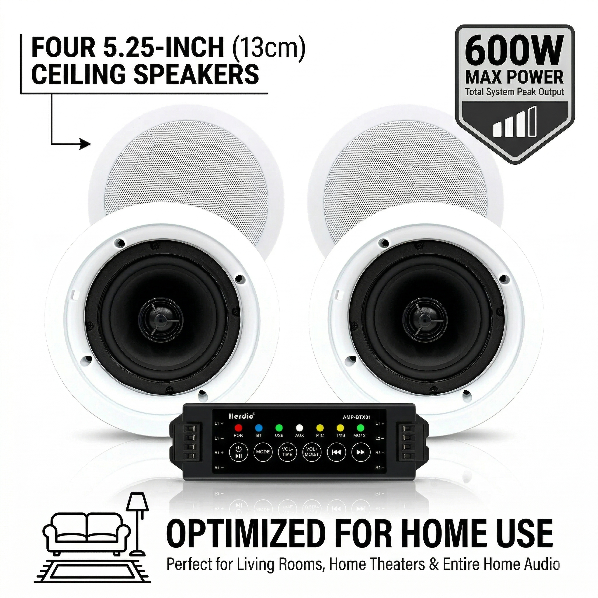 Home Cinema Denon - Herdio 5.25 Inch Bluetooth Ceiling Speaker